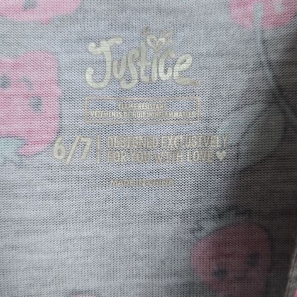 Justice 6/7 Girl Strawberry Print Gray Hoodie Romper Pajama Loungewear Sleepwear - Picture 9 of 15
